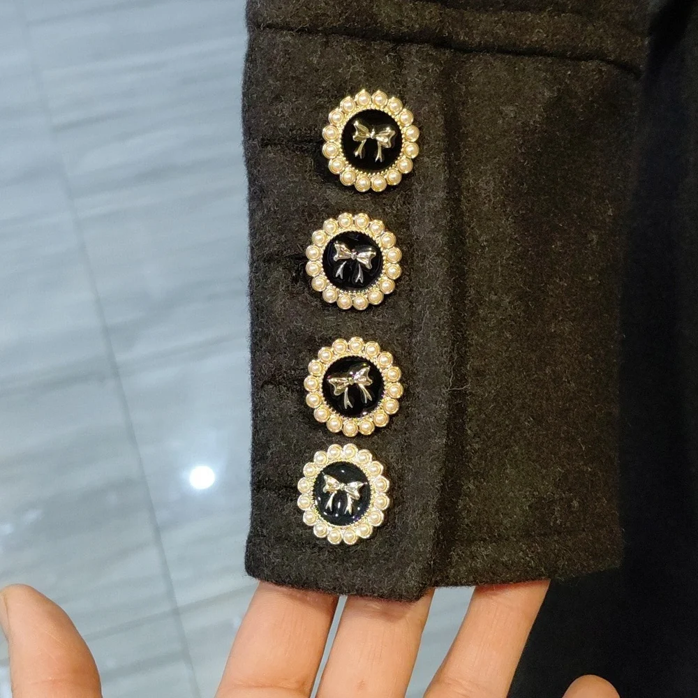 Elegant Black Long Coat with Button Details - Picture 4 of 13